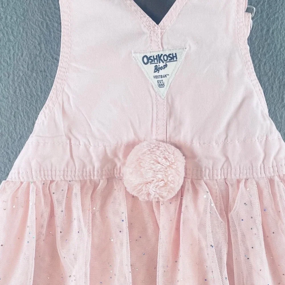 OshKosh Kids Girl Overall Dress Pink Cotton Tulle Bunny 18M Whimsical Sparkle